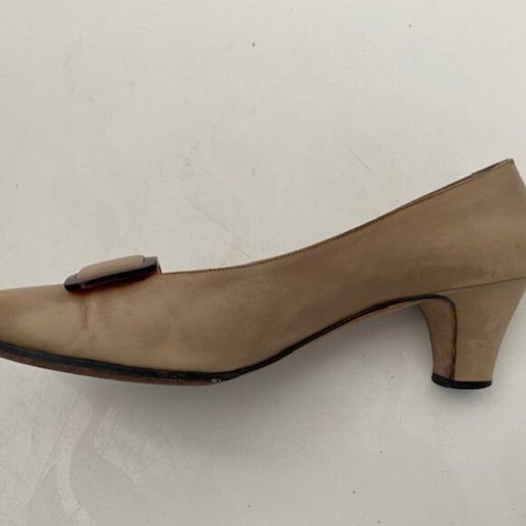 VINTAGE Ferragamo Tan Brown Leather Buckle Pumps Heels Shoes 7 - Picture 5 of 15